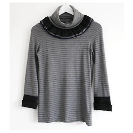 Chanel Vintage Fall 2008  Ruffle Neck Jersey Top Grey