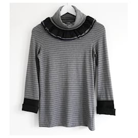 Chanel-Chanel Vintage Fall 2008  Ruffle Neck Jersey Top-Grey