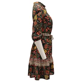 Autre Marque-Saloni Tyra com vestido Batik Border em seda multicolorida-Multicor