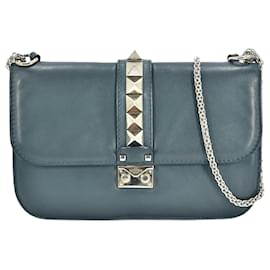 Valentino-Rockstud Leather Glam Lock Shoulder Bag ES-G398-Green