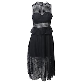 Sandro-Sandro Mesh Cutout Sleeveless Midi Dress in Black Cotton-Black