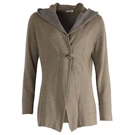 Brunello Cucinelli-Brunello Cucinelli Hooded Open Front Jacket in Olive Green Wool -Green,Olive green