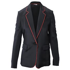 Stella Mc Cartney Stella McCartney Blazerjacke mit kontrastierenden Paspeln aus schwarzer Seide Schwarz