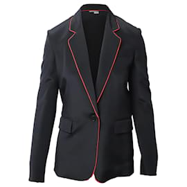 Stella Mc Cartney-Stella McCartney Contrast Piping Blazer Jacket in Black Silk-Black