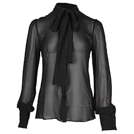Dolce & Gabbana-Dolce & Gabbana Transparentes Schleifenhemd aus schwarzer Seide-Schwarz