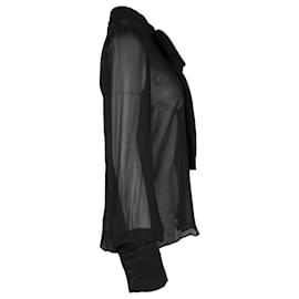 Dolce & Gabbana-Camisa de seda negra con lazo en el cuello transparente de Dolce & Gabbana-Negro