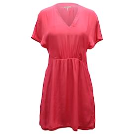 Maje-Maje V-neck Gathered Summer Dress in Fuchsia Pink Silk-Pink