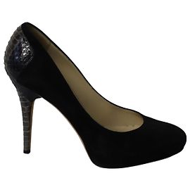 Jimmy Choo Snakeskin Effect Back Heel Pumps in Black Suede Black