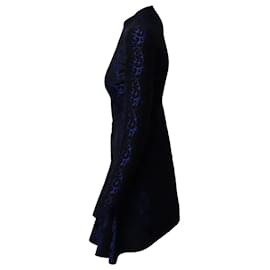 Stella Mc Cartney-Stella McCartney Robe jacquard fleurie à manches longues en polyester bleu-Bleu