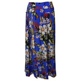 Diane Von Furstenberg-Diane Von Furstenberg  Floral Print Wrap-Around Maxi Skirt in Blue Silk-Blue