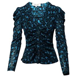 Diane Von Furstenberg-Diane Von Furstenberg Gladys Leopard Print Top in Blue Nylon-Blue