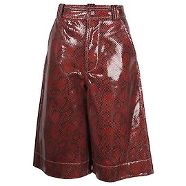 Short Ganni Snake Foil em Couro de Cordeiro Vermelho Vermelho