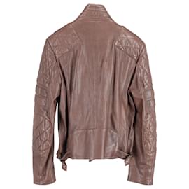 Ralph Lauren-Ralph Lauren Biker Jacket in Brown Lambskin Leather -Brown