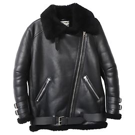 Acne Studios Shearling-trimmed Jacket in Black Lambskin Leather Black