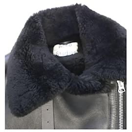Acne-Acne Studios Shearling-trimmed Jacket in Black Lambskin Leather-Black