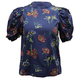 Ulla Johnson Blumentop mit Puffärmeln aus marineblauer Baumwolle Blau Marineblau
