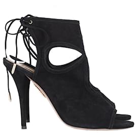 Aquazzura-Aquazzura Sexy Thing 105 Cutout Sandals in Black Suede-Black