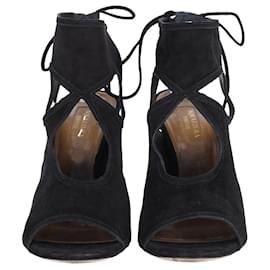 Aquazzura-Aquazzura Sexy Thing 105 Cutout Sandals in Black Suede-Black