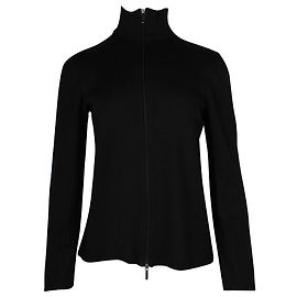 'S Max Mara Pull Col Montant Zippé en Noir Lana Vergine Noir