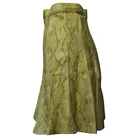 Autre Marque-Emilia Wickstead Snakeskin Print Midi Flared Skirt in Yellow Print Linen-Other