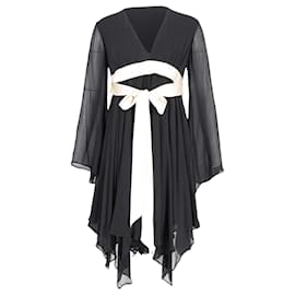 Michael Kors-Michael Kors Belted Asymmetric Hem Dress in Black Viscose-Black
