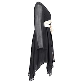 Michael Kors-Michael Kors Kleid mit Gürtel und asymmetrischem Saum in schwarzer Viskose-Schwarz