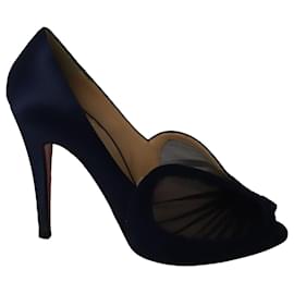 Christian Louboutin-Christian Louboutin Papilipi 100 Escarpins en Satin Bleu Marine-Bleu