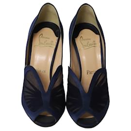 Christian Louboutin-Christian Louboutin Papilipi 100 Pumps in Navy Blue Satin-Blue