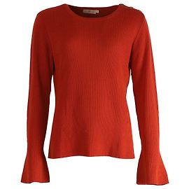 Pull en maille côtelée Tory Burch en laine orange Orange