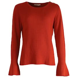 Tory Burch-Tory Burch Ribbed-Knit Sweater in Orange Wool-Orange