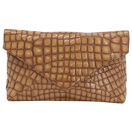 Dries Van Noten Clutch com estampa de crocodilo em couro nude Carne