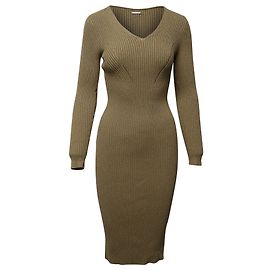 Michael Kors Robe mi-longue ajustée en maille côtelée en viscose dorée métallisée Doré Métallisé