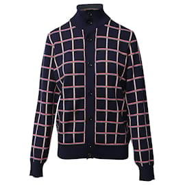 Louis Vuitton-Louis Vuitton Jacquard Windowpane Check Cardigan in Navy Blue Wool-Other,Python print