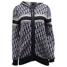 Dior Oblique Motiv-Strickjacke mit Kapuze aus blauer Baumwolle Blau