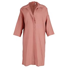 Max Mara-Max Mara Robe Chemise à Manches Quart en Lin Pêche-Orange