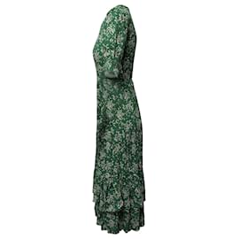 Ba&Sh-Ba&Sh Vika - Robe mi-longue froncée à imprimé fleuri en viscose verte-Vert