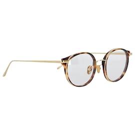 Linda Farrow-Linda Farrow Round Frame Tortoise Shell Sunglasses -Golden