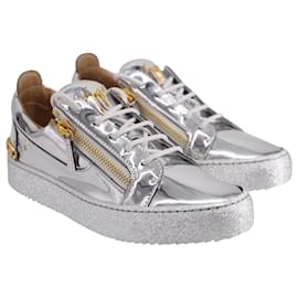 Giuseppe Zanotti-Giuseppe Zanotti Gail Sneakers in Metallic Silver Synthetic Fabric-Silvery,Metallic