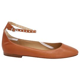 Sapatilha Bailarina Polo Ralph Lauren Alça no Tornozelo em Couro Ocre Marrom Vermelho