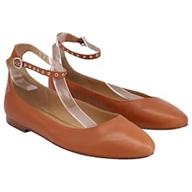 Ralph Lauren-Polo Ralph Lauren Ankle Strap Ballerina Flats in Ochre Leather-Brown,Red