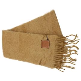 Loewe Anagram Patch Fransenschal aus kamelbraunem Mohair Andere Gelb