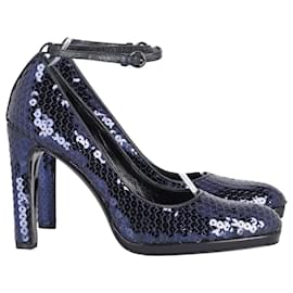 Miu Miu-Zapatos de tacón con tira al tobillo en lentejuelas azules de Miu Miu-Azul