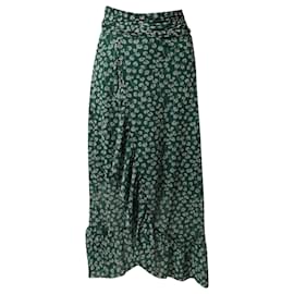 Ganni-Ganni Capella Mesh Floral Print Wrap Skirt in Green Polyamide-Green