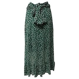 Ganni-Ganni Capella Mesh Floral Print Wrap Skirt in Green Polyamide-Green