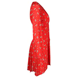 Autre Marque-Mini abito Rixo a maniche lunghe in seta rossa-Rosso