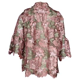 Anna Sui-Anna Sui Mock Neck Floral Lace Blouse in Pink Polyester-Pink