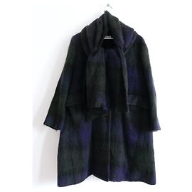 Casaco Tartan Mohair Toast Blackwatch com/cachecol combinando Verde Azul marinho