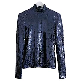 Dior-Pré-automne Dior 2015 Haut à col montant et sequins-Bleu Marine