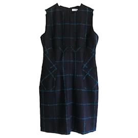 Dior-Dior Pré-Outono 2015 Vestido xadrez de lã-Azul marinho