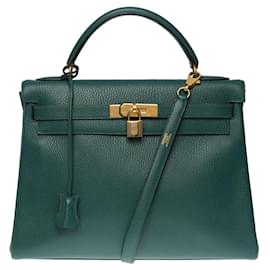 Hermès-Sac HERMES Kelly 32 en Cuir Vert - 100489-Vert